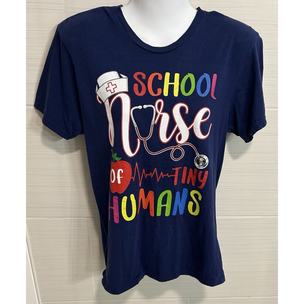 Primary Colorful Navy Elementary School Nurse Graphic Tee S, Back To School